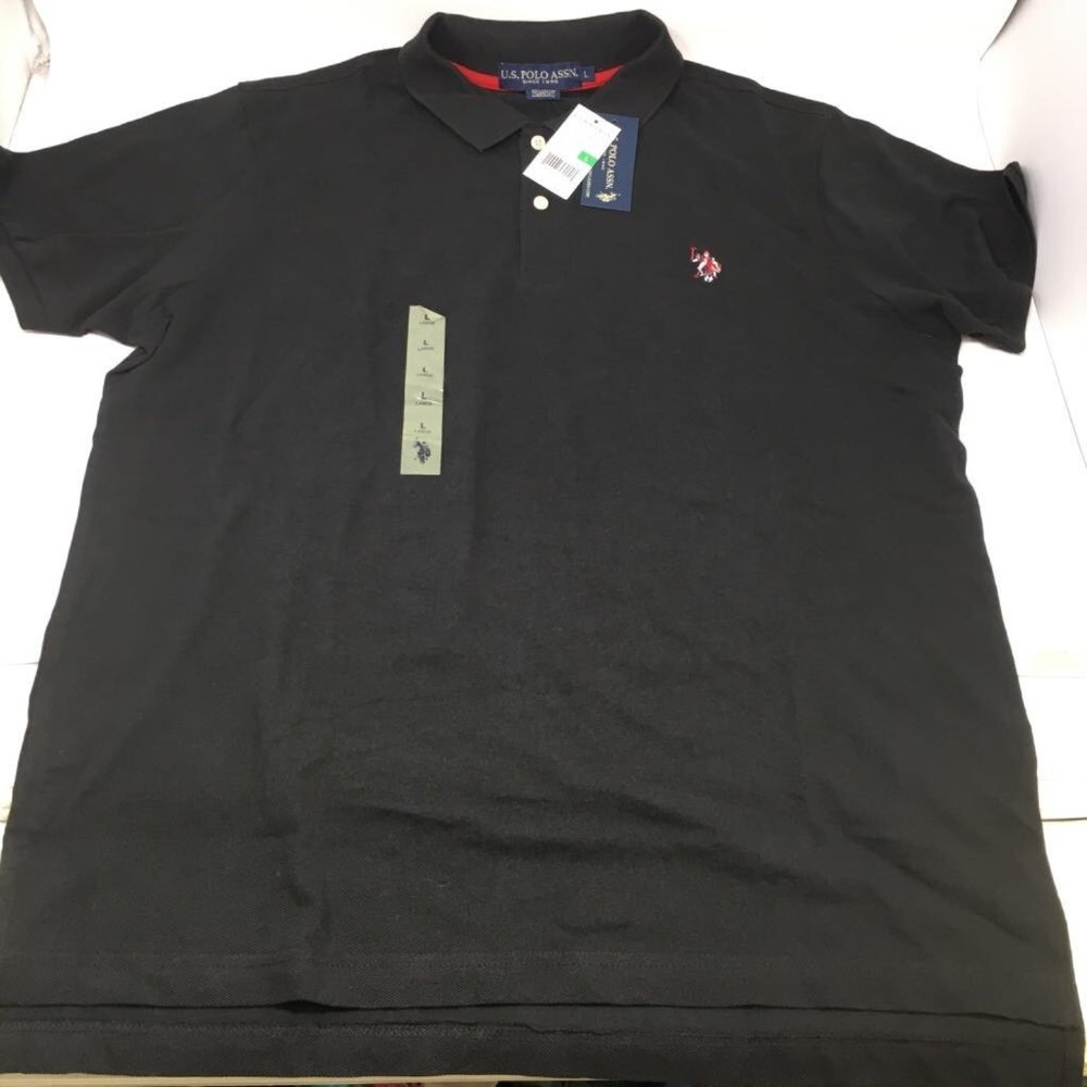 Us Polo Assn. Mens Polo Shirt Black Short Sleeve Collared 100% Cotton L New